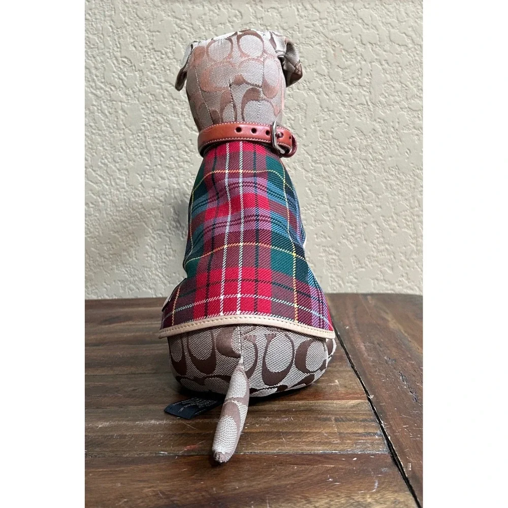 Coach Signature Stuffed Dog #8443 Holiday 2002 Retired Plush Plaid Cape EUC